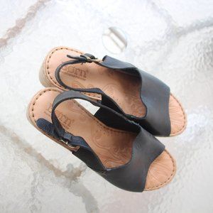 Born Leather and Cork Wedges
